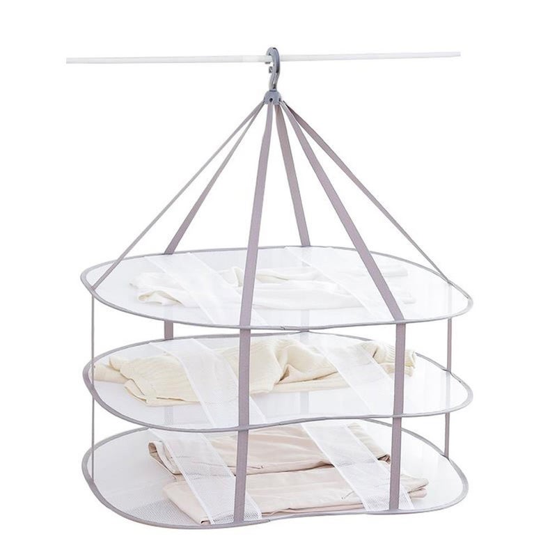 Looca 3-Tier Folded Mesh Clothes Hanging Dryer Sweater Drying Rack 30.3" L * 24.5" W*30.7" H - Image 1